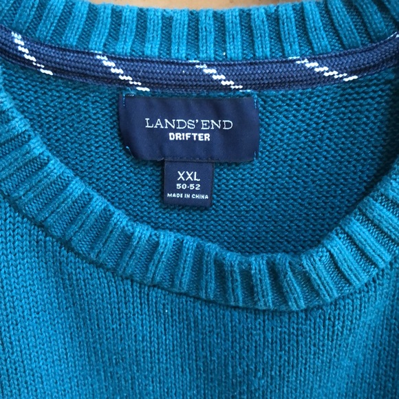 Mens Lands End XXL Drifter Sweater Crewneck Cotton Teal Blue - Picture 2 of 5